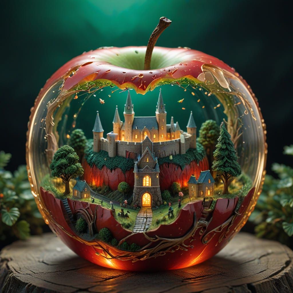 Golden Apple Landscape Masterpiece in Whimsical Fairy Tale S...