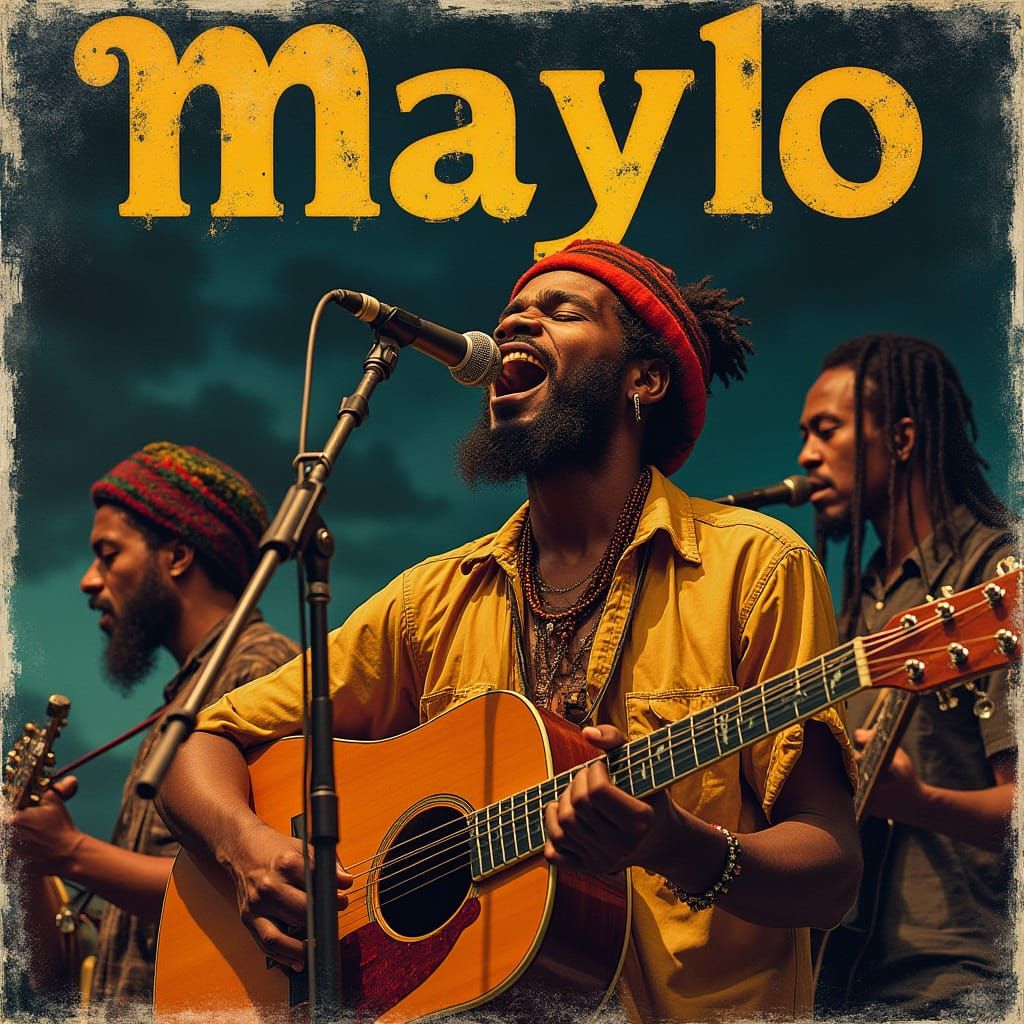 Vibrant Rasta Reggae Band Live on Stage in Futuristic LP Cov...