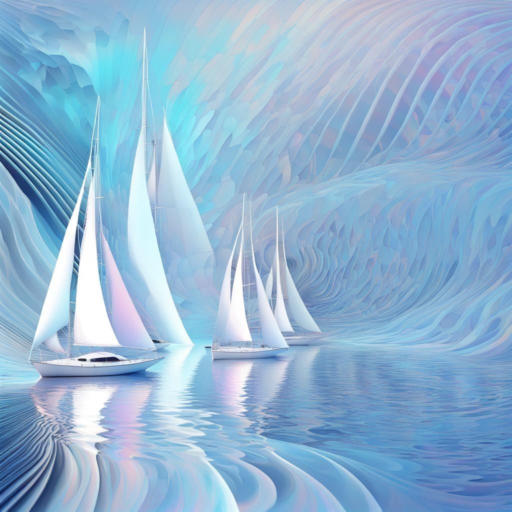 Iridescent Sailboats in Holographic Y2K Pastel Punk Style