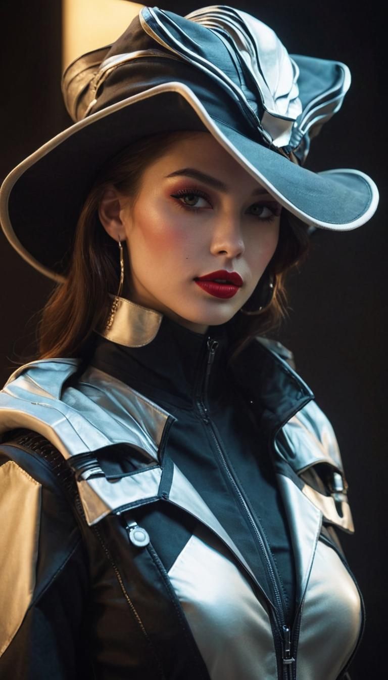 Fashion Model with Dark Hair and Red Lips