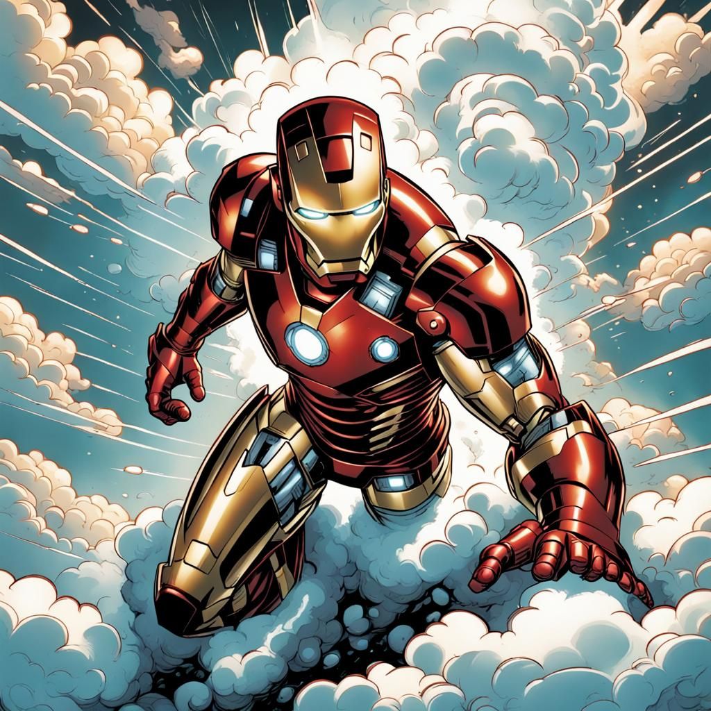 Ironman Resting on Cloud, Comic Book Art