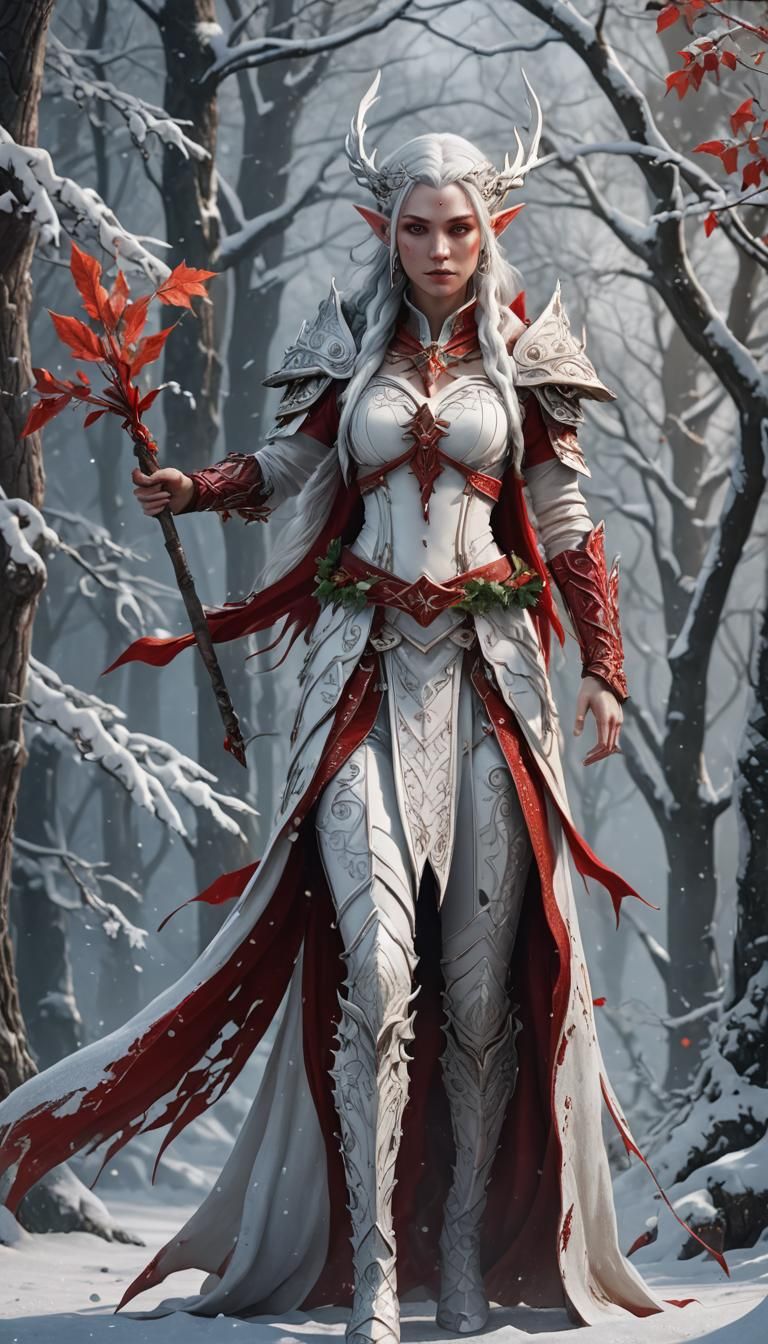 Winter Elf Woman in Detailed Fantasy Art
