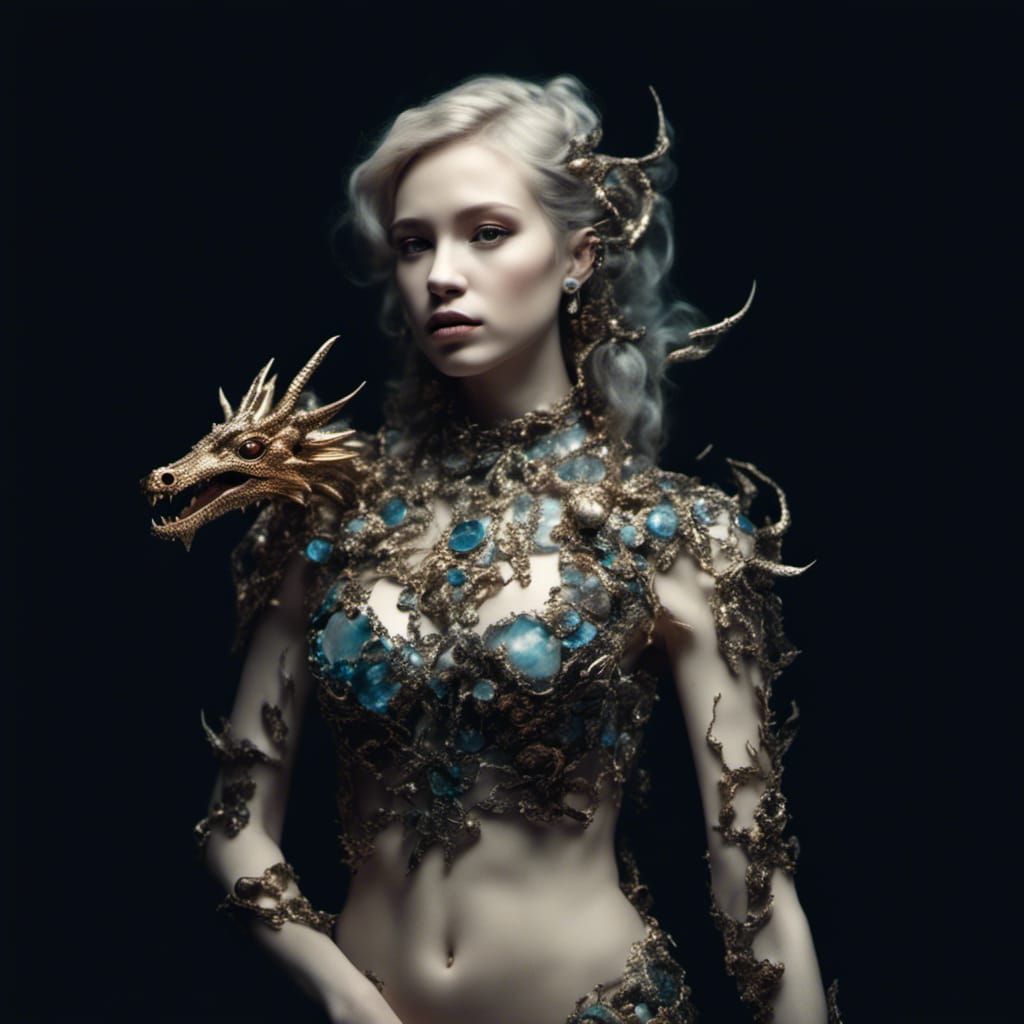 Double Exposure: Woman, Alien Planet, and Baby Dragon