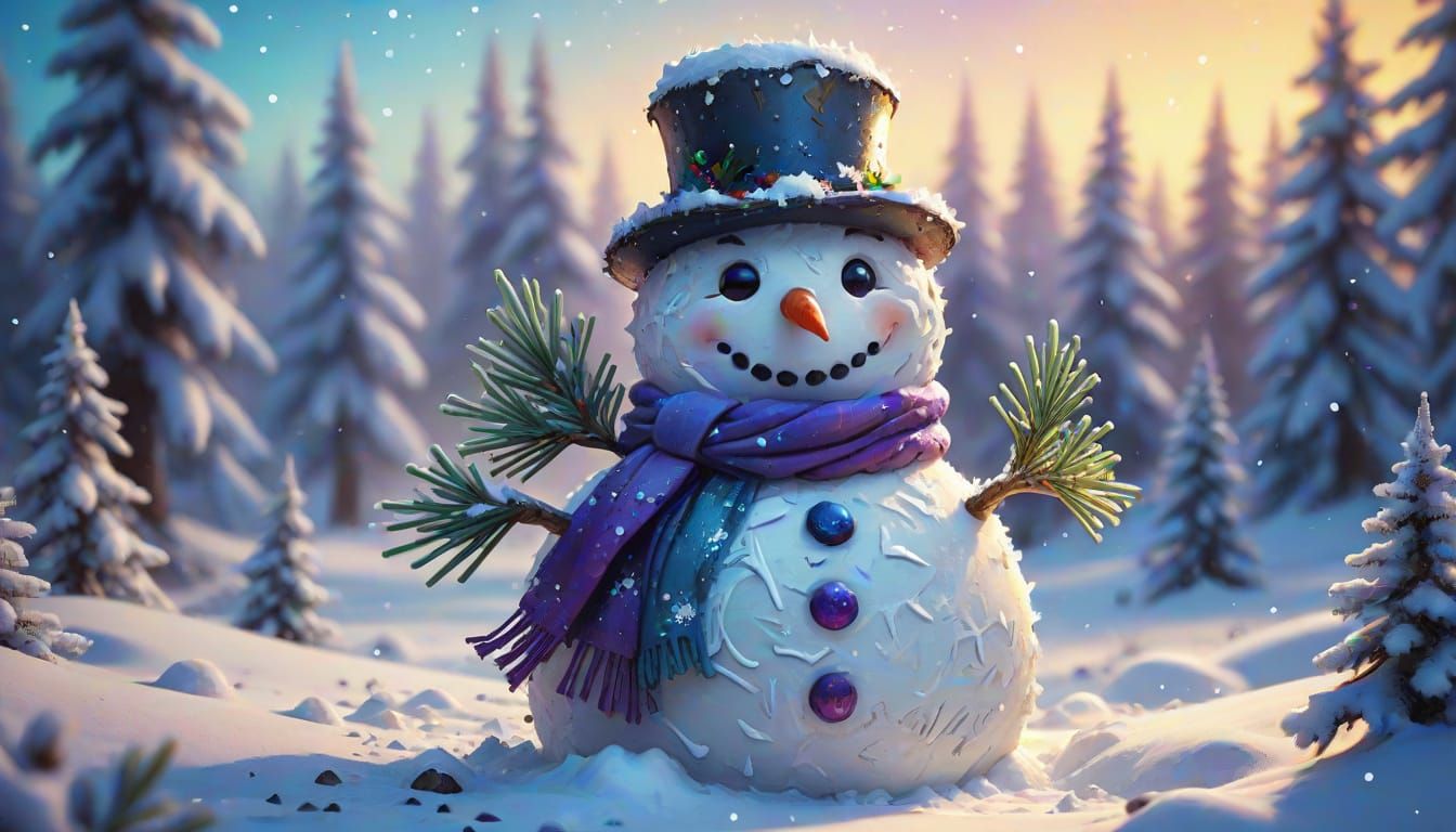 Fantasy Concept Art. Full View. A chibi snowman made of mess...