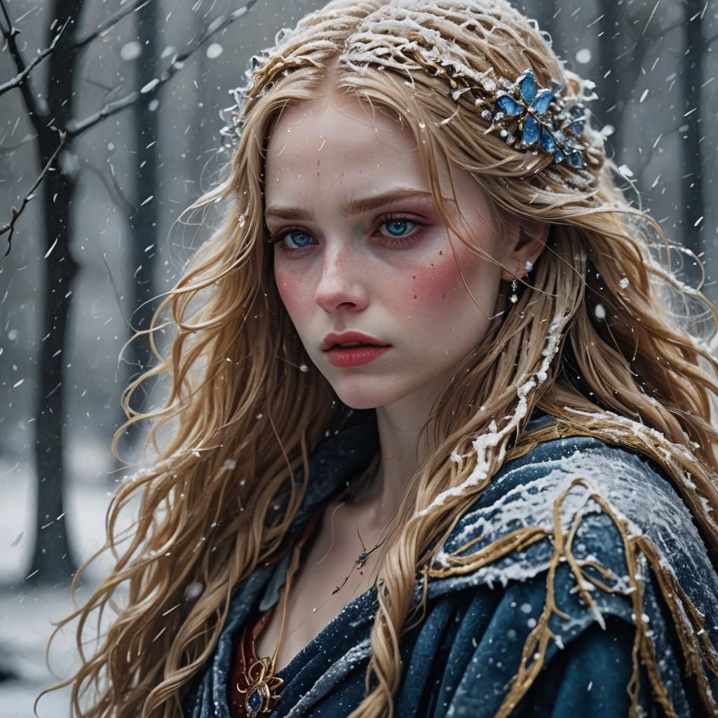 Crying Princess in Winter Snowfall