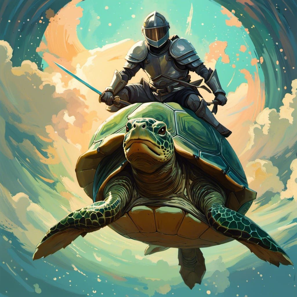 Knight Rides Turtle in Fantasy Dungeon