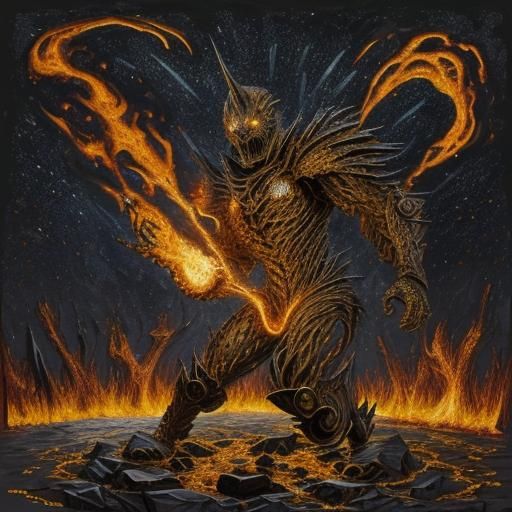 Molten Iron Starry Night: Abstract Expressionist Masterpiece