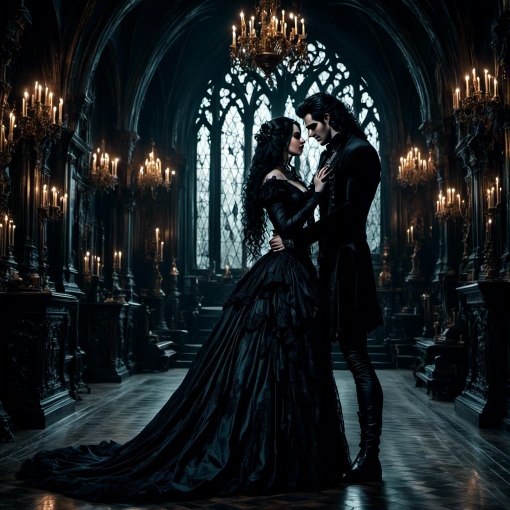 Gothic Lovers Embrace in Sketch Art Style
