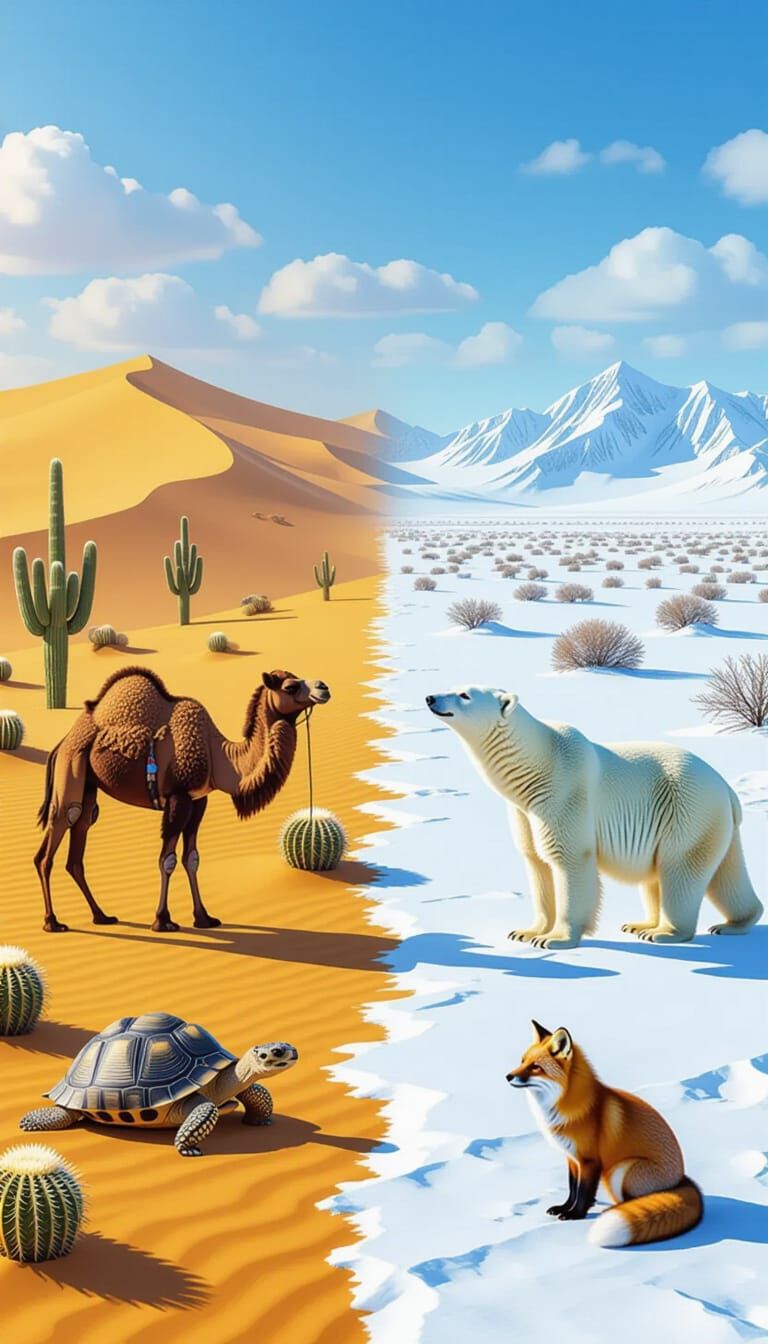 Realistic Desert Meets Tundra Biome With Animals