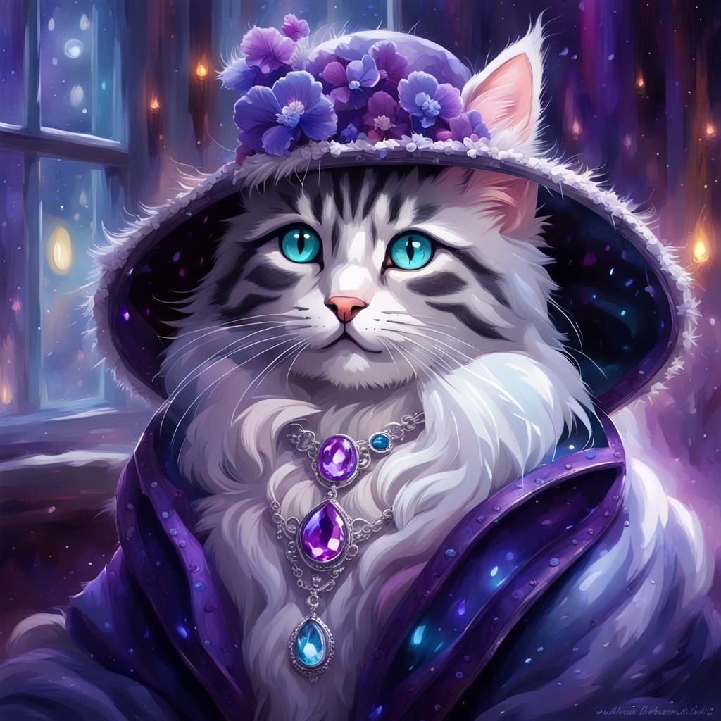 Fluffy Kitten Celebrates Birthday in the Rain