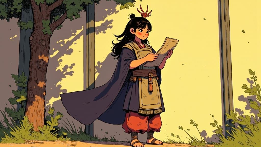 Japanese Cleric in Medieval Armor with Ancient Scroll