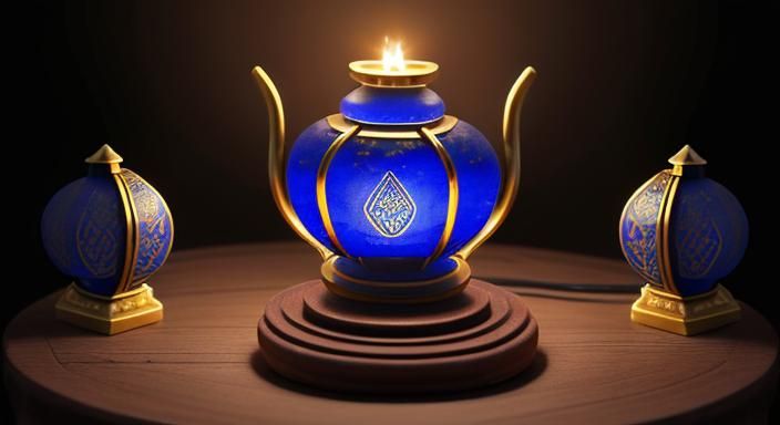 byzantine oil lamp 4k decorated highly motif lotus Lapis laz...