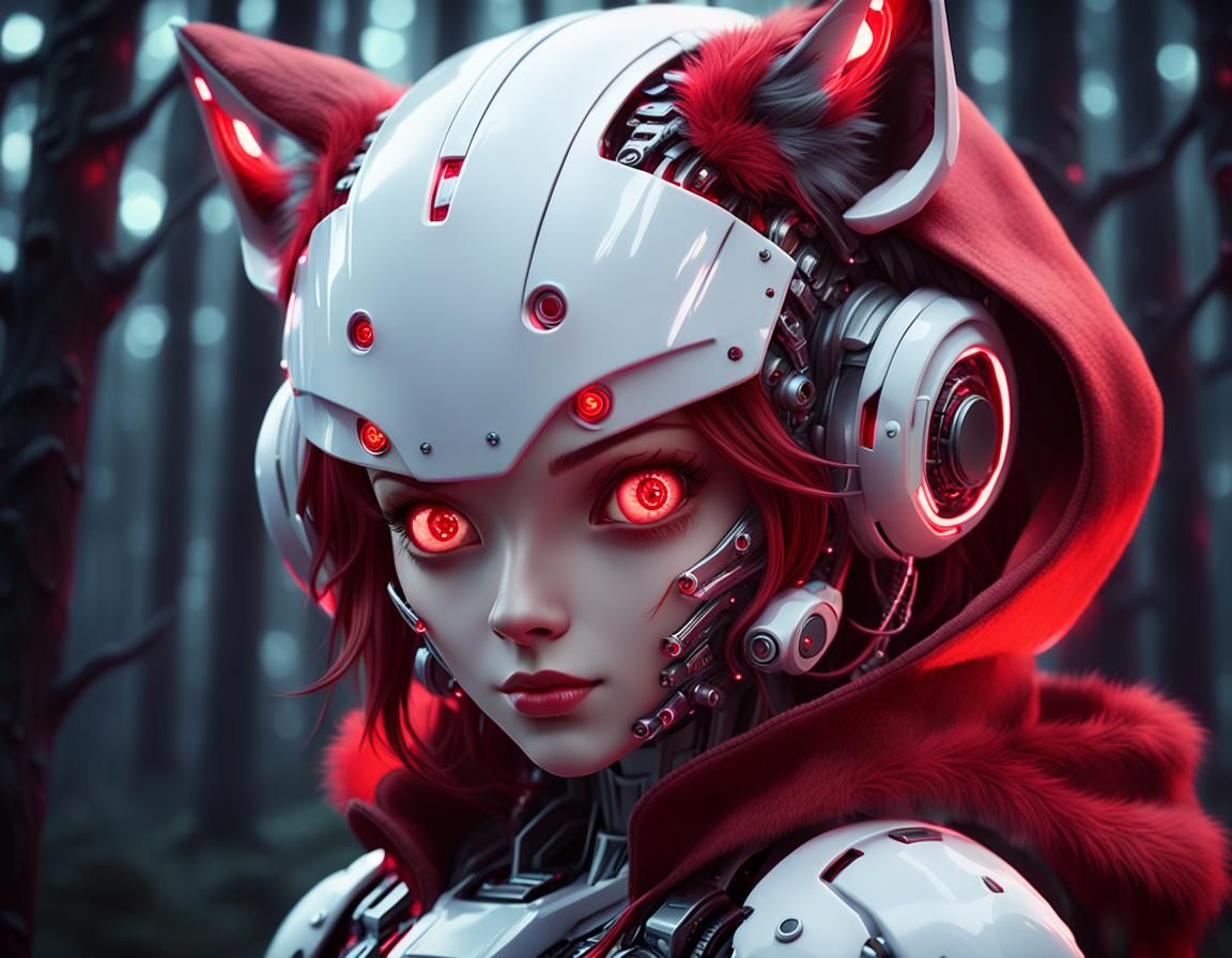 Anime Robot Red Riding Hood in Dark Forest