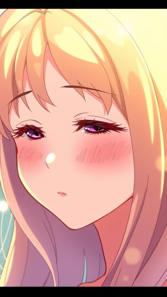 Anime Face with Rosy Blush in Golden Light