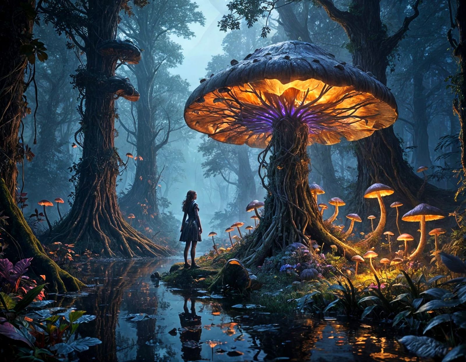 Mystical Alien Mushroom Forest in Dark Fantasy Style