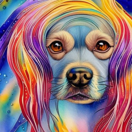 Celestial Dog in Gouache Style Impressionist Painting