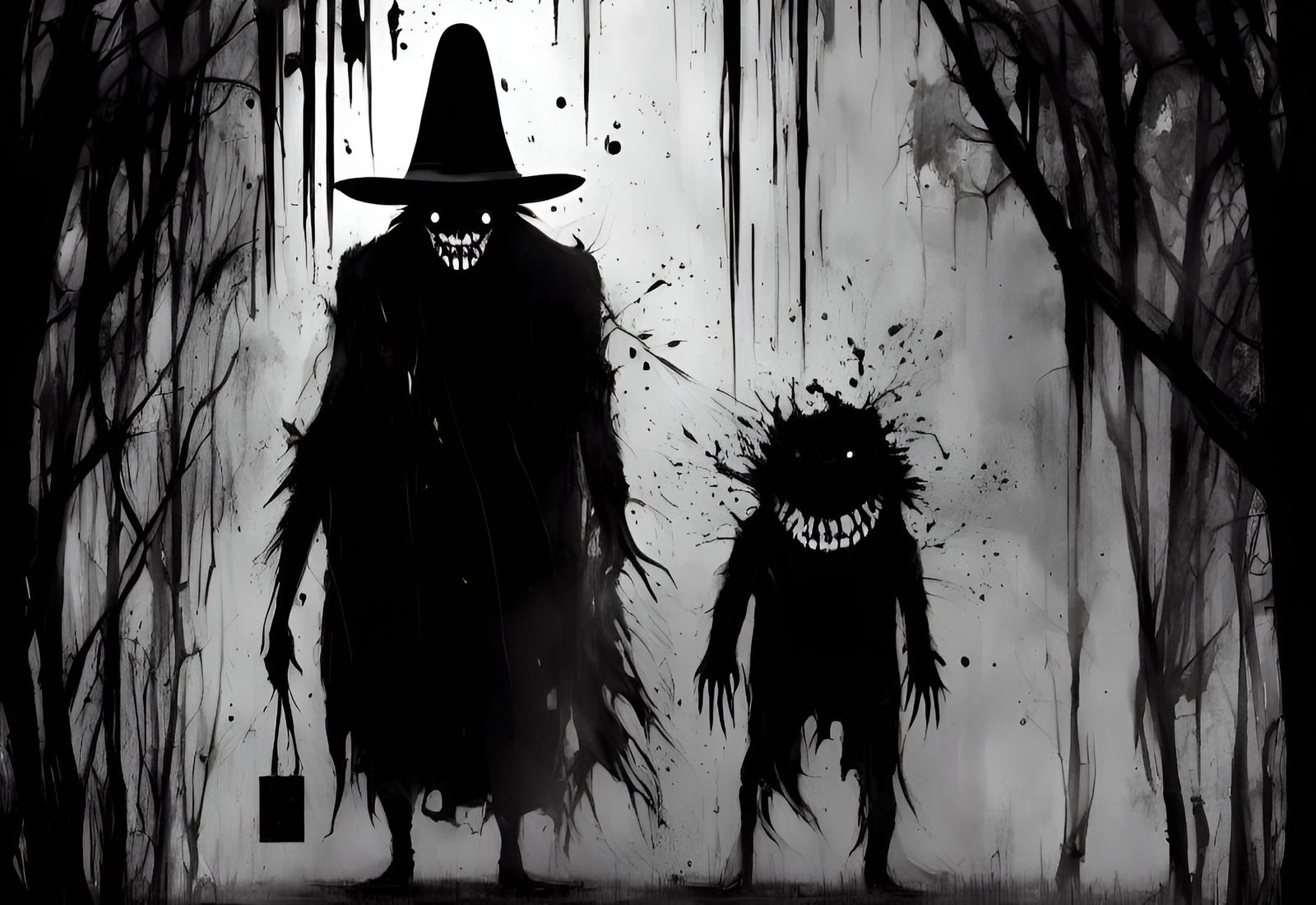 Terrifying Babadook Horror Art in Black and White