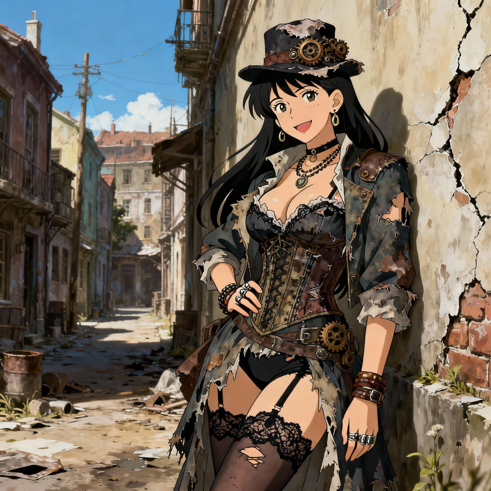Steampunk Street Woman in Victorian Slums