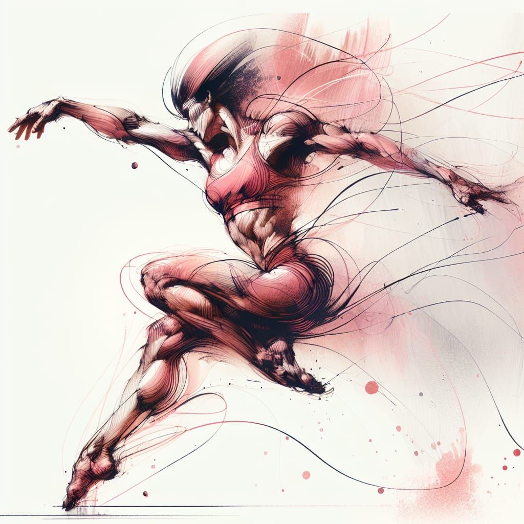 Dynamic Motion: Strength and Poise in Ink