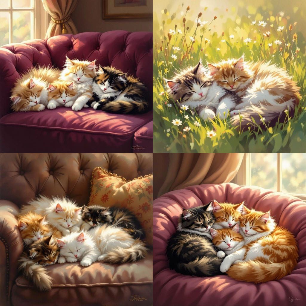 Peaceful Sleeping Cats in Cozy Settings