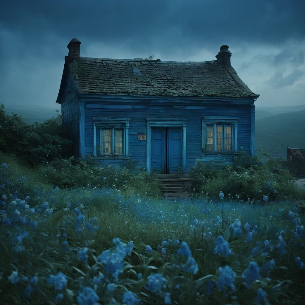 Dreamy Blue Gradient Landscape in Ethereal Style