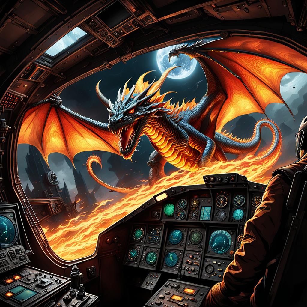 Dragonfire Cockpit View in Dark Fantasy Style