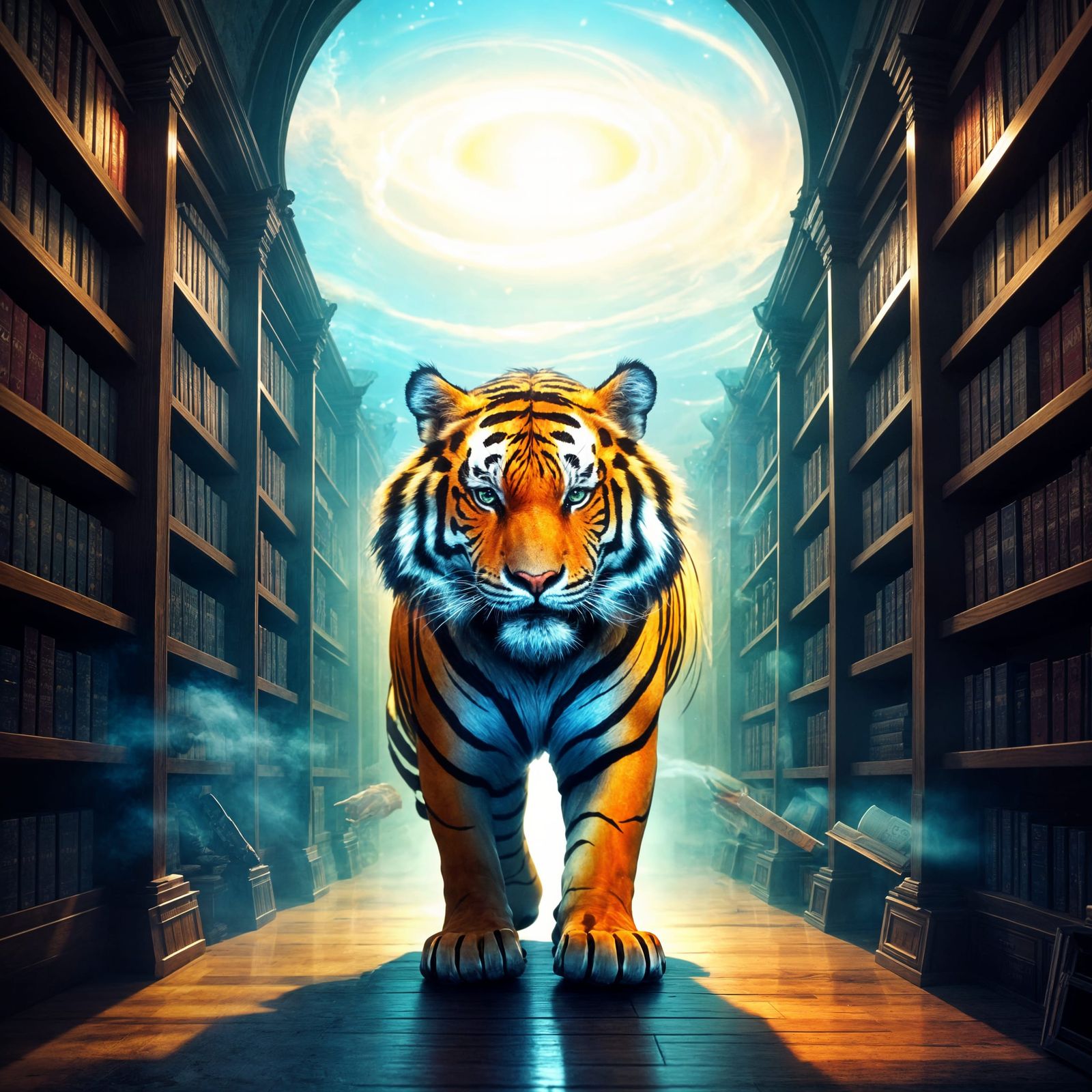 Enraged Tiger Amongst Cosmic Book Shelves