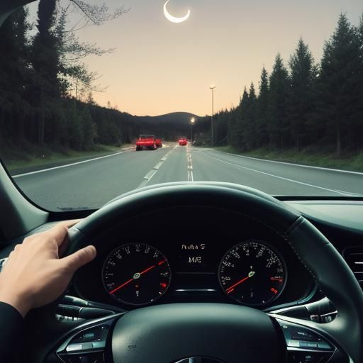 Night Drive: Moonlit Reflection on the Road