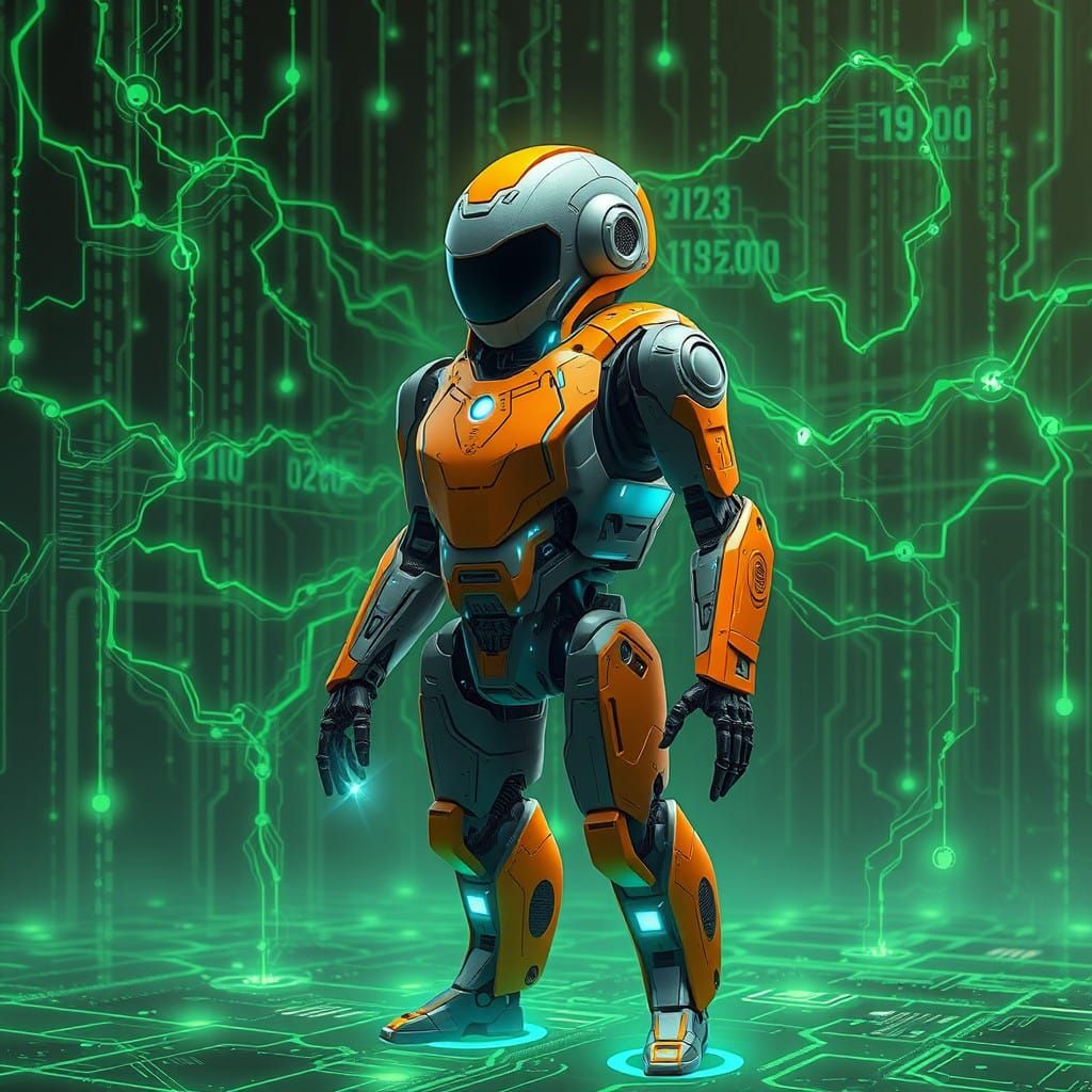 Futuristic Droid in Dreamlike Multidimensional Network