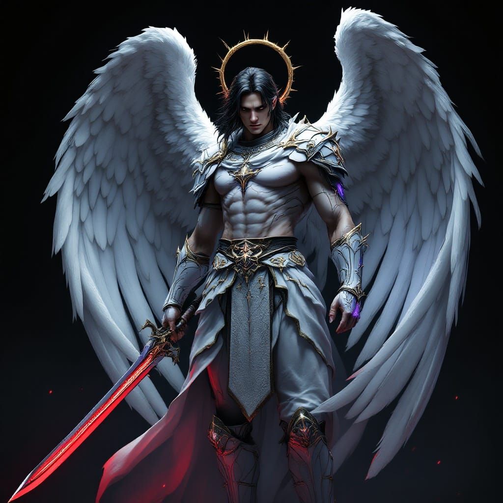 Gothic Angelic Warrior in Intricate White Armor