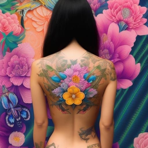 Model with Unity Tattoo Art in Paper Craft Style