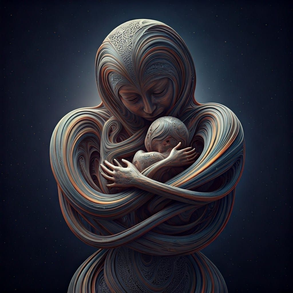 Motherly Love in Futuristic, Celestial Harmony