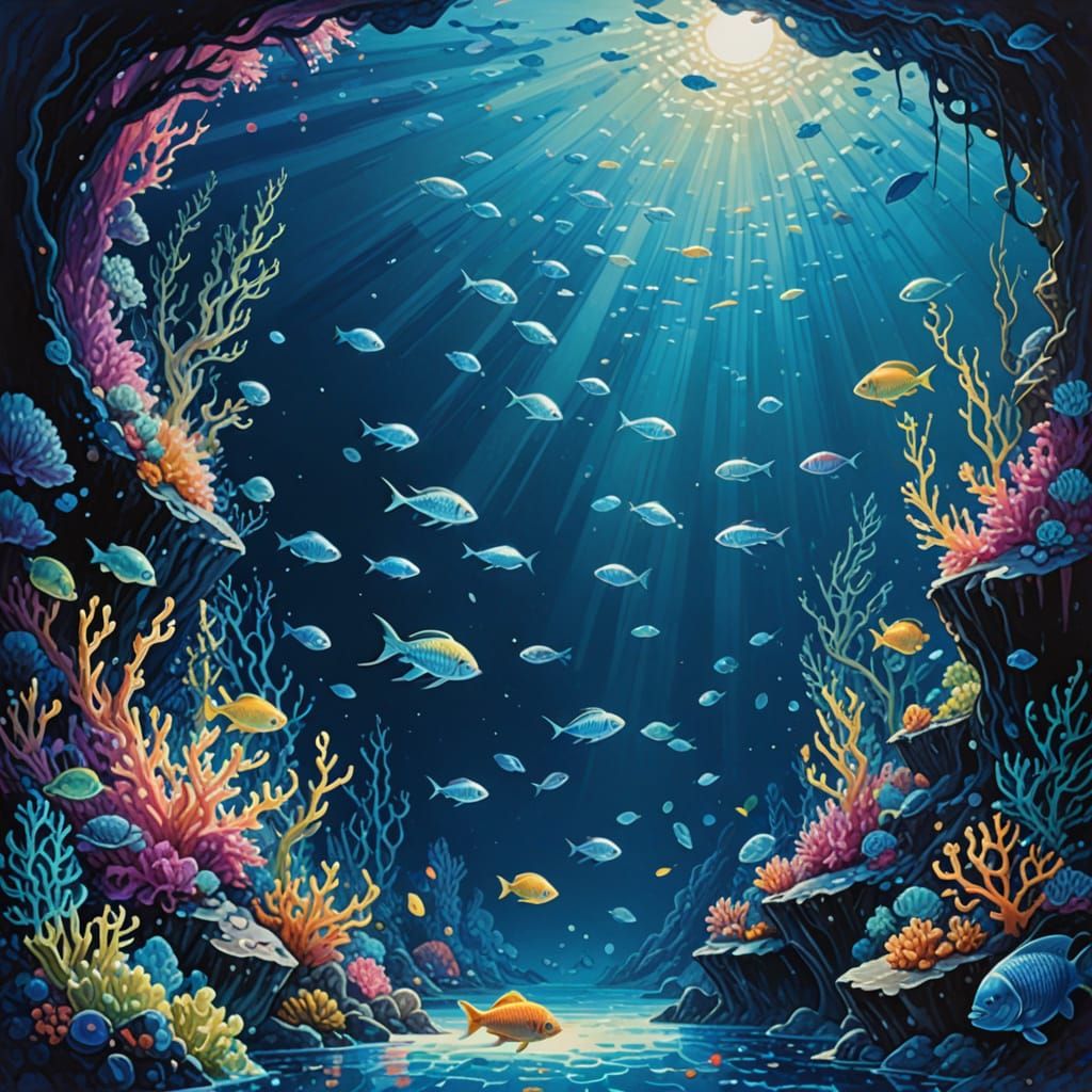 Iridescent Underwater Reef in Watercolor Style