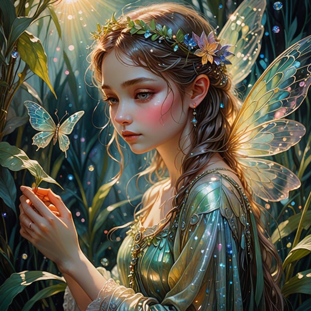 Enchanting Pygmy Fairy in Whimsical Oil Painting
