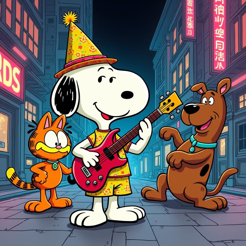 Snoopy, Garfield, and Scooby Doo in Manga Style