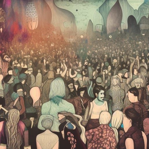 Surreal Crowd Collage in Modern Ink Art