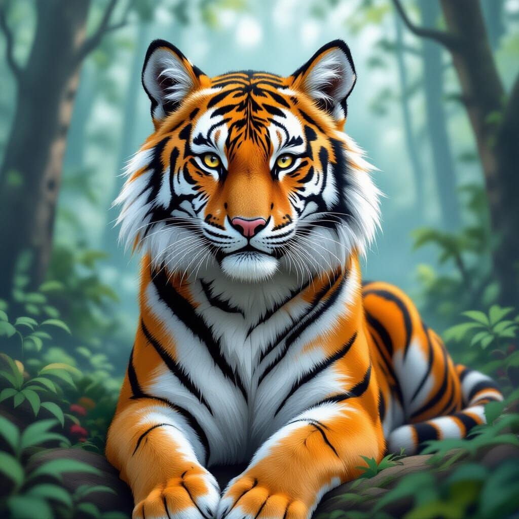 Fox-Tiger Hybrid in Dreamlike Forest