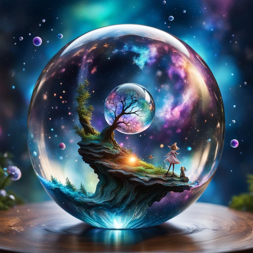 Glass Orb Containing Galaxy, Fairy, and Scenery