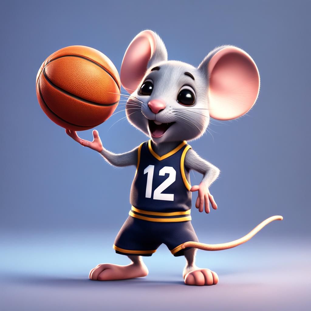 Cute Mouse Plays Basketball: 3D Digital Art
