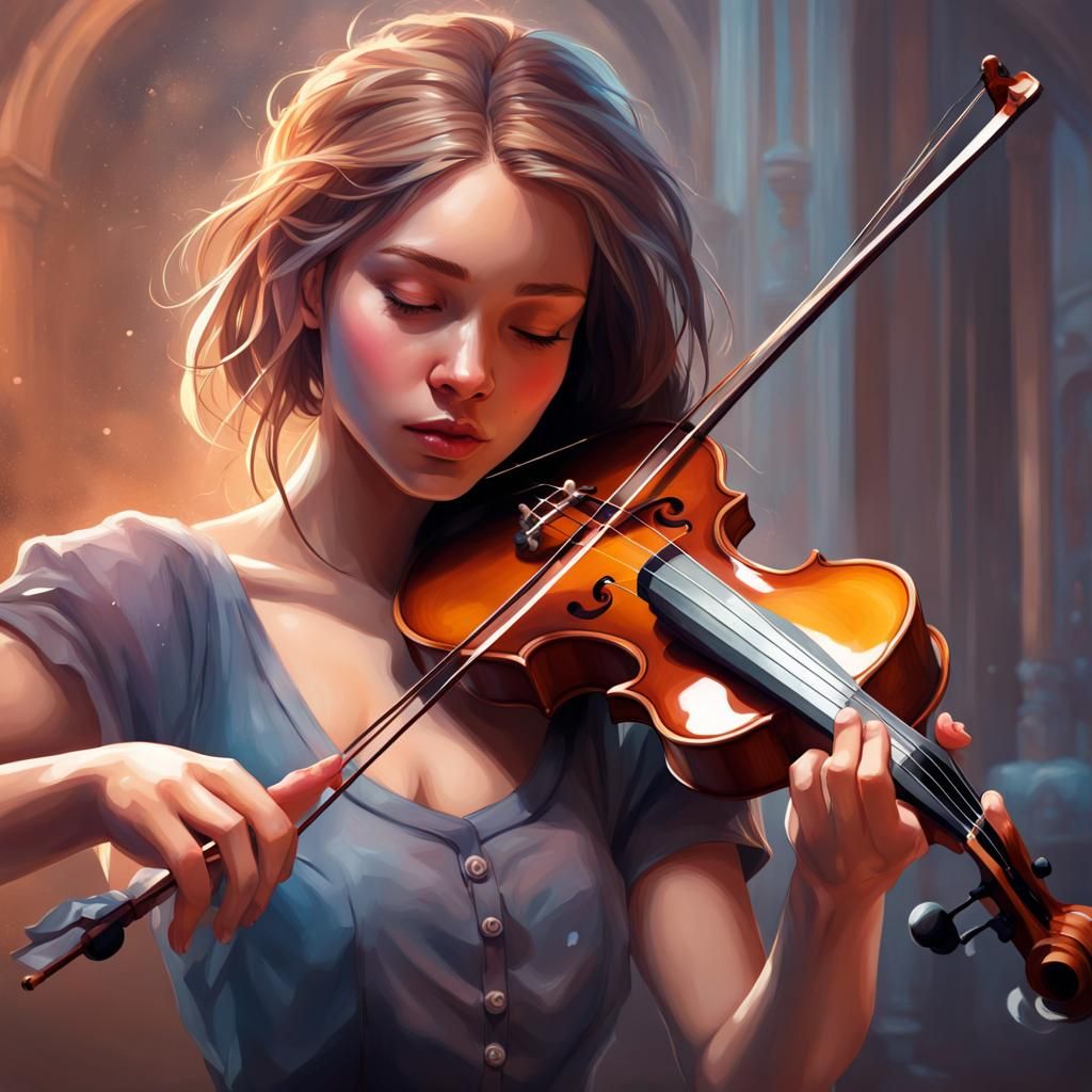 Passionate Teenage Violinist Portrait in Hyperdetailed Style