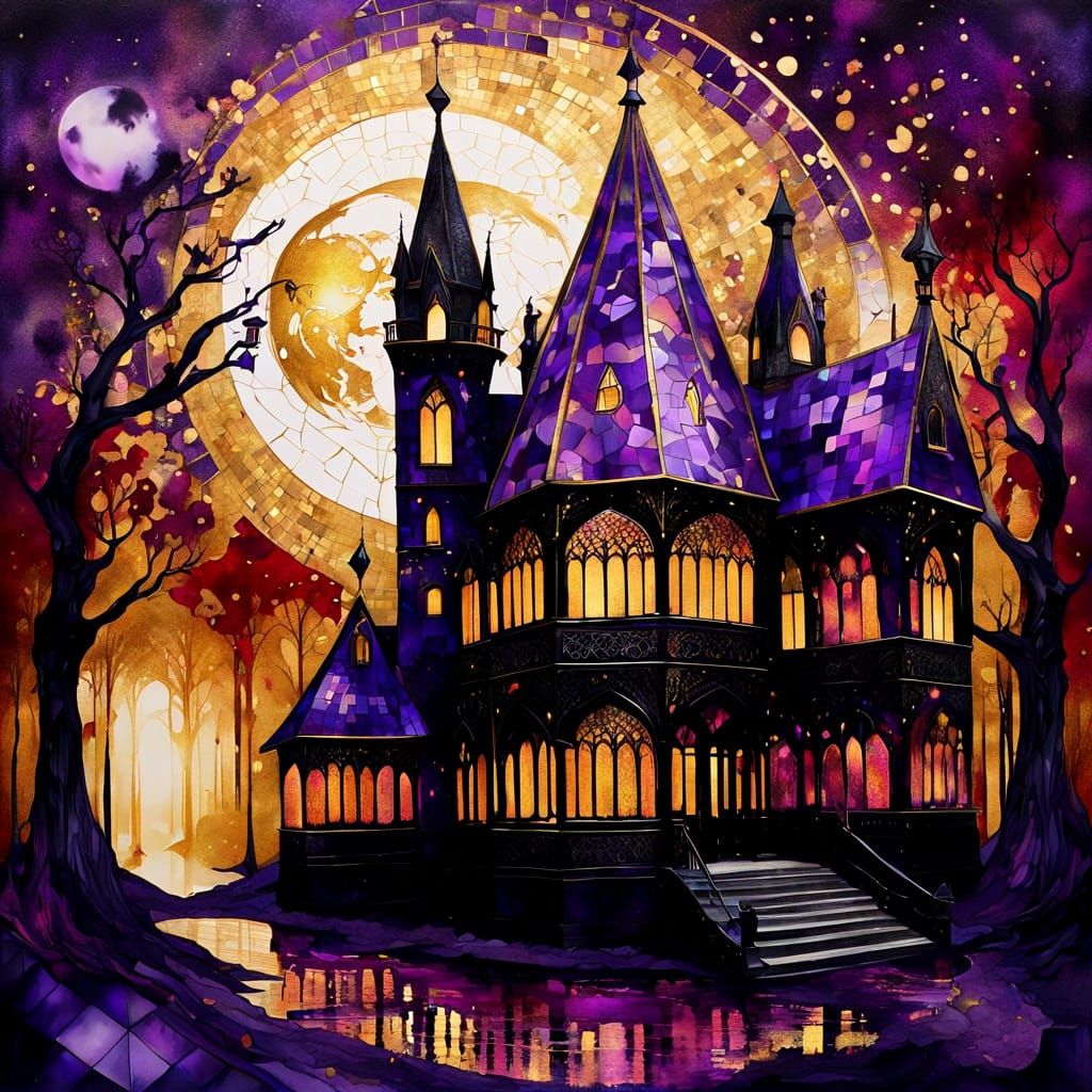 Nightmare Autumn Market in Gothic Style Oil Painting