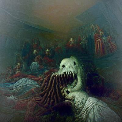 Disturbing Analog Horror Scene in Engraving Style