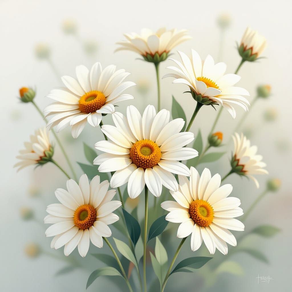 Ethereal Watercolor Daisies with Soft Glow