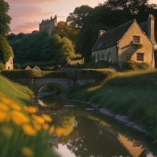 Hyperrealistic Cotswold View at Sunset