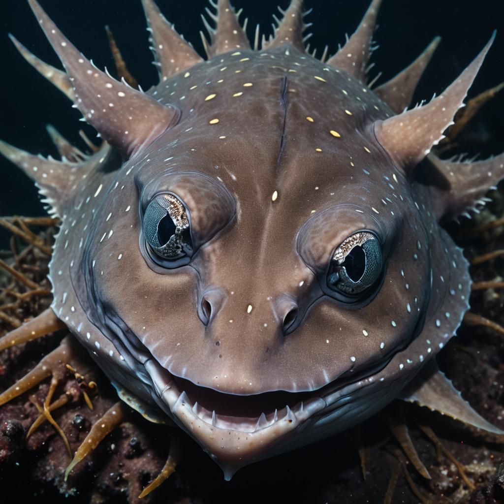 Menacing Stingray with Pufferfish Spines: Macro Photography