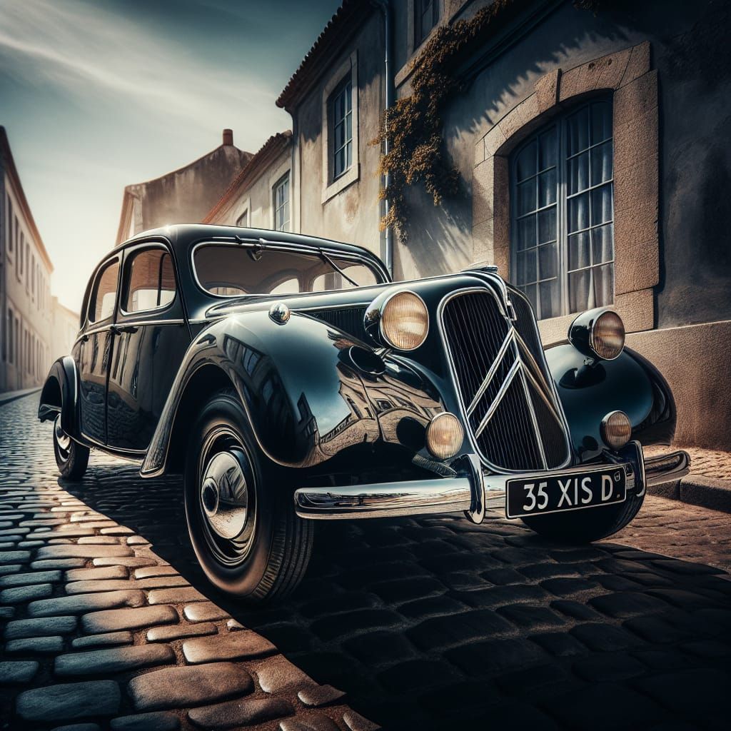 Vintage 1951 Citroen 15 Six D on Cobblestone Street