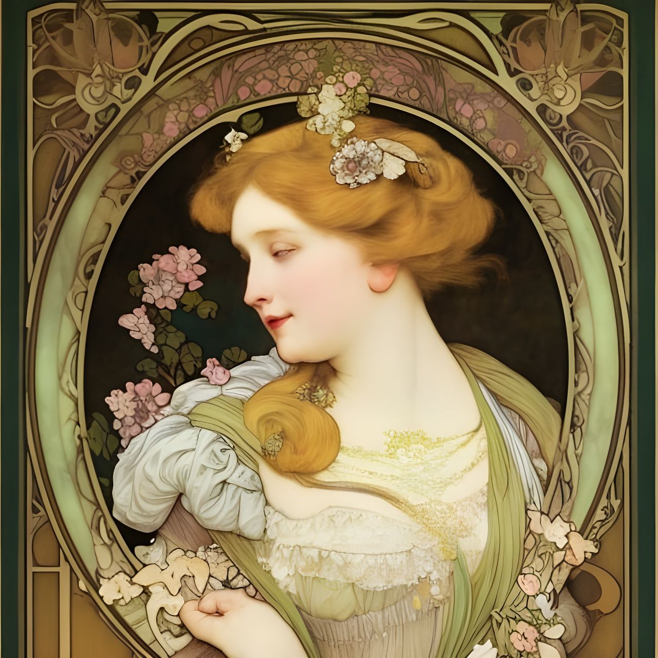 Rococo Portrait Inspired by Kiyohara Tama and Mucha