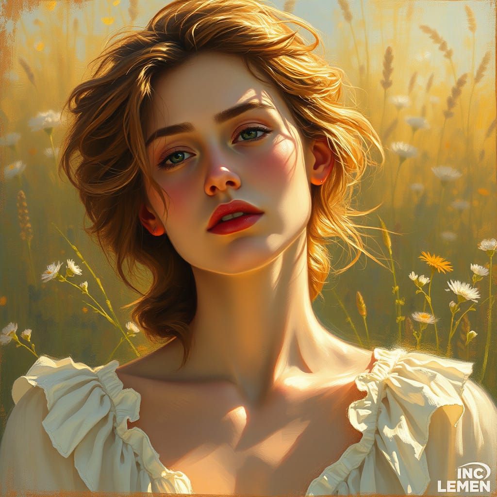 Ethereal Portrait of Contemplation in Soft, Golden Light