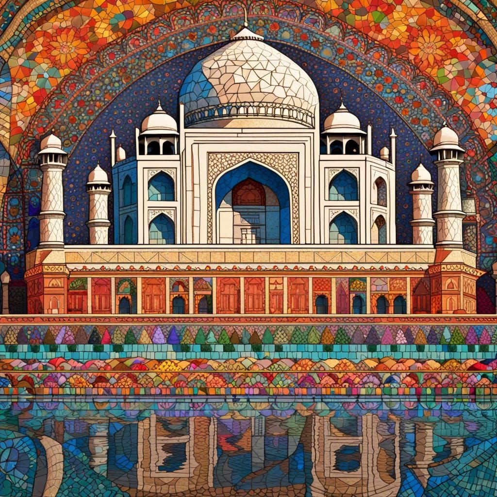 Colorful Mosaic of the Taj Mahal: Indian Art