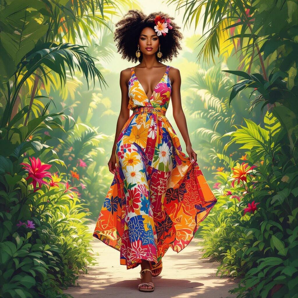 Woman in Tropical Garden, Airbrushed Digital Painting